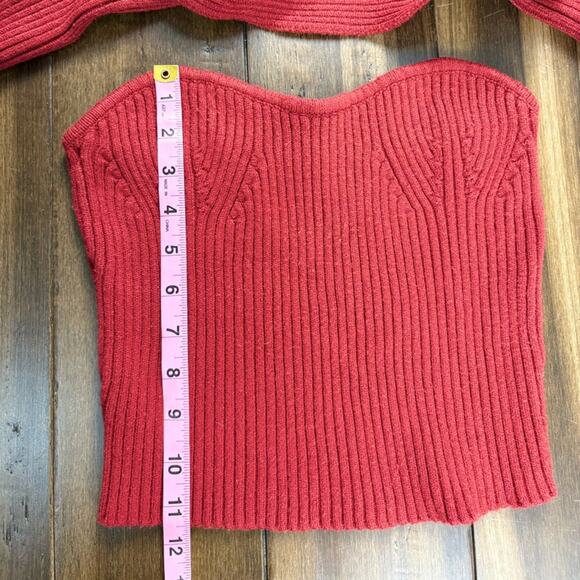 Lulu's Rich Strapless Red Knit Top w/ Long Sleeve Wrap size XL - Picture 4 of 11